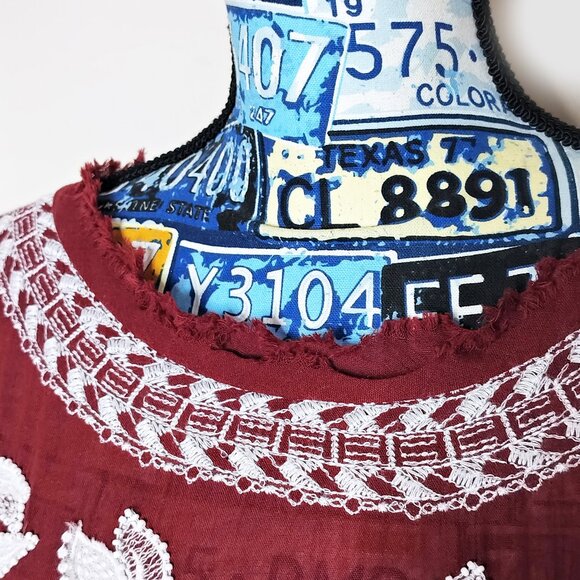 FREE PEOPLE Edie Floral Beaded Boho Top Tee Embroidered Sweet Raisin Combo Sz M - Picture 9 of 16